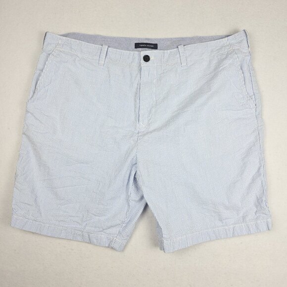 Tommy Hilfiger Men Shorts Size 40 Blue White Seersucker Preppy EUC Beach Striped - Picture 1 of 13